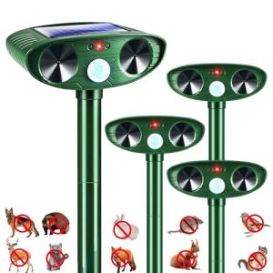 4 Pack 2025 Solar Ultrasonic Animal Repeller Squirrel Fortress Pro Outdoor,Cat Deer Repellent Devices Motion Detection,Waterproof Raccoon Rabbit Dog Mouse Skunk Repellent for Yard Garden