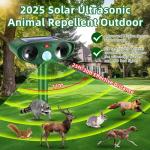 4 Pack 2025 Solar Ultrasonic Animal Repeller Squirrel Fortress Pro Outdoor,Cat Deer Repellent Devices Motion Detection,Waterproof Raccoon Rabbit Dog Mouse Skunk Repellent for Yard Garden