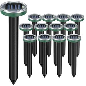 12PCS Mole Repellent Solar Powered & Snake Repellent for Yard, Ultrasonic Deterrent Groundhog, Gopher, Vole Sonic Mole Deterrent Spikes Outdoor for Lawn Garden & Yard