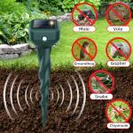 Mole Repellent Solar Powered, 4 Pack Snake Repellent for Yard, Waterproof Ultrasonic Deterrent Stakes, Get Rid for Rabbit, Gopher, Vole, Skunk, Chipmunk, Deer, Groundhog Sonic Spikes for Lawns Garden