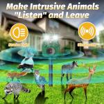 2 Packs Solar Animal Repeller Ultrasonic, Deer Repellent Devices with Motion Sensor, Waterproof Cat Repellent Outdoor with Flash Light, Effective Repels Invasive Animal for Deer, Fox, Raccoon, Skunk