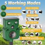 2 Packs Solar Animal Repeller Ultrasonic, Deer Repellent Devices with Motion Sensor, Waterproof Cat Repellent Outdoor with Flash Light, Effective Repels Invasive Animal for Deer, Fox, Raccoon, Skunk