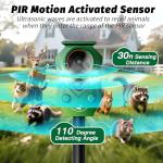 Solar-Powered Ultrasonic Animal Repellent with Motion Sensor, Waterproof Deer Repellent Device with LED Flashing Lights, Perfect for Outdoor Yards, Effective to Repel Deer, Coyotes, Raccoons, and Cats
