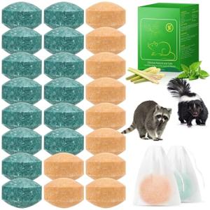 24 Pack Raccoon Repellent Ball, Natural Rodent Repellent Balls for House, Skunk & Raccoon Repellents for House, Keeping Skunk, Raccoon, Mouse, Out of Car, Garage, Attic, RV Mouse Deterrents Pet Safe
