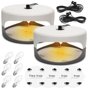 Flea Traps for Inside Your Home, 2 Pack Flea Trap with Sticky Pads Refills & Light Bulb Replacement, Odorless Natural Indoor Bed Bug Light Killer Insect Infestation Treatment Trap for Kids Pet
