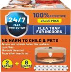 2 Pack Flea Traps for Inside Your Home with 8 Sticky Glue Pads & 4 Flea Light Killer Indoor Bed Bug Trap Pest Control, Non Toxic & Harmless, Friendly to Pets & Kids