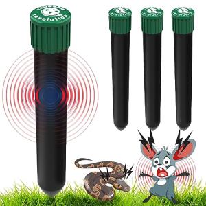 4 Pack Sonic Mole Chaser - Battery Operated Rodent Repeller Stake, Scares Away Moles, Voles, Gophers and Rats by Reusable Revolution (Green & Black)