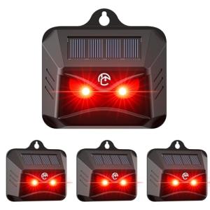 4 Packs Solar Animal Repeller, 2025 Upgraded Predator Nocturnal Animal Repellent, Red Led Light Control Outdoor Deterrent Coyote Raccoon Deer Fox Skunk Squirrel for Garden Yard Farm Chicken Coop