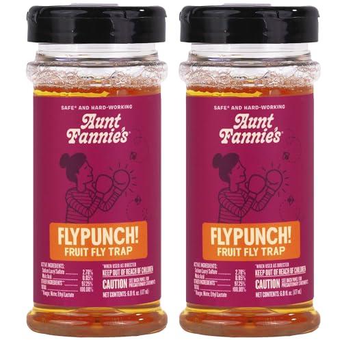 Aunt Fannie's FlyPunch Fruit Fly Trap for Indoor and Kitchen Use, Ready to Use, Made with Plant Based Ingredients, Safe Near Food, Each Bottle Lasts Up to 30 Days, Pack of 2