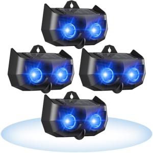 Solar Nocturnal Animal Repeller 4 Pack - Deer, Coyote, Fox, Raccoon, Skunk Cat Deterrent Device - Outdoor Coyote Repellent - Predator Blue Lights for Chicken Coop, Yard, Garden, Farm