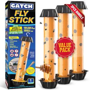 GATCH Fruit Fly Trap (3 Pack), Fly Stick for Mosquitoes, Sticky Trap for Flies Gnats Wasp Flying Insects, Bug Catcher, Indoor or Outdoor Use, Ready to Use Home