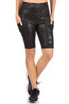 ShoSho Womens High Waist Yoga Biker Shorts Tummy Control Butt Sculpting Athleisure Bottoms Compression Shorts W/Phone Pockets Embossed Snakeskin Print Black Large