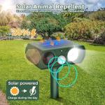 Upgraded Solar Ultrasonic Animal Repellent Outdoor, Deer Repellent Devices Motion Detection, Waterproof Cat Squirrel Skunk Raccoon Dog Chipmunk Deterrent with Flash Lights for Yard Farm Garden Patio