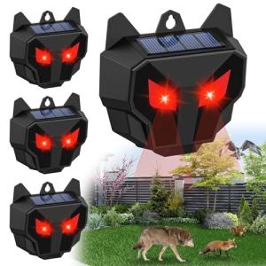 4 Pack Solar Deer Repellent Outdoor, Skunk Repellent for Yard, Squirrel Repeller Devices with Red Lights, Waterproof Wild Nocturnal Animals, Cat, Wolf, Hawk, Coyote, Fox, Raccoon, Snake, Rabbit