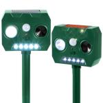 Solar Ultrasonic Animal Repellent Outdoor, 2 Pack Cat Squirrel Raccoon Bird Dog Deer Repellent Devices with PIR Motion Sensor ＆ LED Flash, Waterproof Animal Deterrent for Garden Yard Farm
