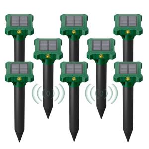 8 Pack Mole Repellent Solar Powered, IP65 Waterproof Gopher Chipmunk Repeller Outdoor, Groundhog Snake Repellent for Yard, Sonic Mole and Vole Deterrent Spikes, Effective Lawn and Garden Protection