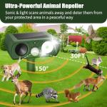 Solar Ultrasonic Animal Repellent, Deer Repellent Devices Waterproof, Cat Repellent Outdoor with Motion Detection Squirrel Skunk Rabbit Dog Raccoon Bird Deterrents Animal Repeller for Yard, 1 Pack