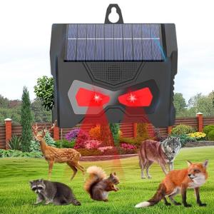2024 Upgraded Solar Nocturnal Ultrasonic Animal Repeller, 2024 Cat Outdoor, Animal for Dog, Squirrel, Raccoon, Skunk, Rabbit, Fox, Deer, etc for Chicken Coop,Farm,Coyote