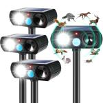 2025 4Pack Ultrasonic Animal Repellent Outdoor Solar Animal Repeller witht Motion Sensor&LED Strober Ligh Cat Deterrent Outdoor Deer Repellent Device to Scare Raccoon Squirrel Skunk Rabbit Fox Dog