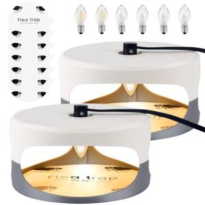 Flea Trap 2 Packs – Premium Flea Traps for Inside Your Home – Natural and Child-Friendly Light Trap for Indoor with Natural Glue Discs Refills and LED Lightbulb