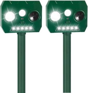 2025 Solar Ultrasonic Raccoon Squirrel Deer Repellent Rabbit Deterrent Animal Repeller Sonic Fortress Pro with Flash Light Motion Sensor to Keep Cat Dog Fox Skunk Out of Garden Yard(2Pack)