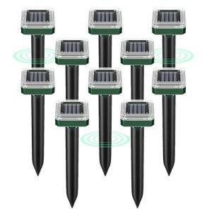 10 Pack Mole Repellent Solar Powered for Lawns, Snake Repellent for Yard, Solar Gopher Repellent Ultrasonic for Outdoor, Get Rid of Mole, Gopher, Snake, Groundhog, Skunk, Voles
