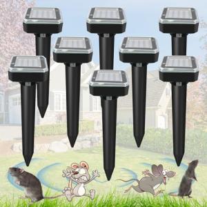 8 Pack Ultrasonic Mole Repellent,Solar Powered Gopher Mole Repellent Stakes for Chipmunks,Snake,Gophers,Voles,Waterproof Sonic Moles Deterrent for Home Garden,Yard(8 Pack)