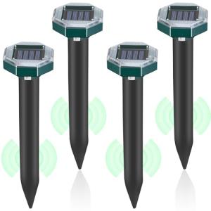 Mole Repellent Solar Powered, Ultrasonic Mole Deterrent Stakes, Sonic Spikes Repeller Snake Groundhog Vole Gopher Repellent for Lawns Garden Yard