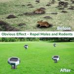 Mole Repellent Solar Powered, Ultrasonic Mole Deterrent Stakes, Sonic Spikes Repeller Snake Groundhog Vole Gopher Repellent for Lawns Garden Yard