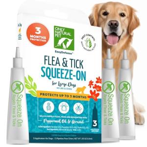 Only Natural Pet Flea and Tick Control for Large Breed Dogs (Over 40 lbs) - EasyDefense Flea & Tick Herbal Squeeze-On Drops - 3 Month Supply (L Sqz.)