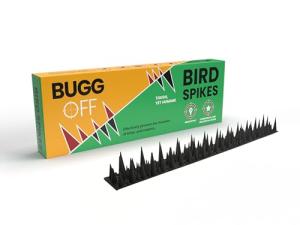 BUGGOFF - Bird & Rodent Spikes, Unique Spike Pattern effecitviely deteres Pesky Pigeons, Squirrels, Raccoons. Installs on Fences, Gates, Roofs, Walls and More! (15 Feet, Black Plastic)