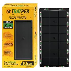Tratper Glue Traps for Mice,Rat,Mouse,Snake,Lizard,Insect. 10 Pack. Extra Strength,Pre-Baited Adhesive.Heavy Duty Plastic Tray.Non-Toxic,Chemical-Free Pest Control for Home. 10Pack