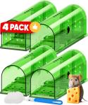 Motel Mouse Humane No Kill Live Catch and Release Mouse Traps, Reusable with Cleaning Brush - 4 Pack