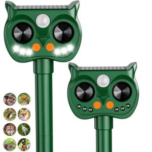 2 Pack 2025 Upgraded Solar Ultrasonic Animal Repellent Outdoor – Motion Activated Deer, Squirrel, Cat, Raccoon, Dog & Bird Deterrent with Multi-Frequency LED Strobe & Ultrasonic Sweep for Yard Garden
