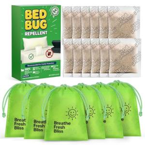 12 Pack Natural Bed Bug Repellent Pouches, Plant Based Long-Lasting 2 Month Protection Against Bedbugs, Dust Mites & Fleas, Safe for Mattress, Luggage, Furniture & Travel, No Residue Non-Toxic Formula