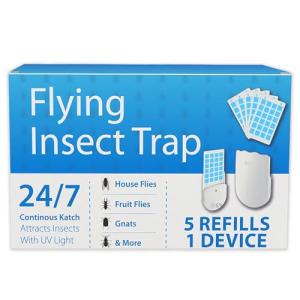 Extermina Flying Insect Trap with UV Light - 24/7 Continuous Catch for House Flies, Fruit Flies & Gnats - 5 Refills Included