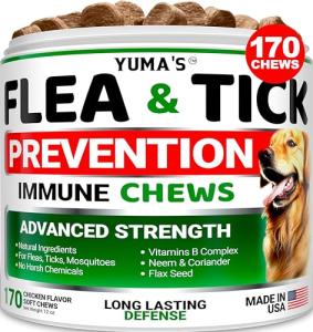 Flea and Tick Prevention for Dogs Chewables - 170 Treats - Natural Dog Flea and Tick Treatment Chewable Supplement - Oral Pills - All Breeds & Ages - Soft Chews - Made in USA - Chicken Flavor