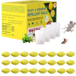 【𝐇𝐢𝐠𝐡𝐥𝐲 𝐄𝐟𝐟𝐞𝐜𝐭𝐢𝐯𝐞】 Mouse Rodent Repellent, Peppermint Oil Lemon Moth Balls for Rodents Outdoor and Indoor Use, Deterrent Rats Squirrel Mice Repellent for Car,Kitchen,Warehouse 24 Pack
