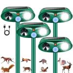 4 Pack 2025 Squirrel Fortress Pro Animal Repellent Ultrasonic Outdoor, Solar Repeller with Motion Sensor & Flash Light, Waterproof Dog Skunk Raccoon Rodent Rabbit Cat Deer Repellent for Yard Farm