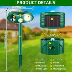 4 Pack 2025 Squirrel Fortress Pro Animal Repellent Ultrasonic Outdoor, Solar Repeller with Motion Sensor & Flash Light, Waterproof Dog Skunk Raccoon Rodent Rabbit Cat Deer Repellent for Yard Farm