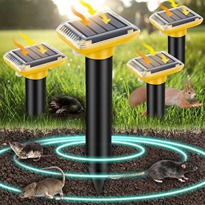 Solar Mole Repellent, Ultrasonic Gopher Repeller Outdoor, Solar Powered Waterproof Snake Repellent Deterrent Gopher Vole Snake Pest and Other Animals from Lawn Garden Yard Home(4 Packs)