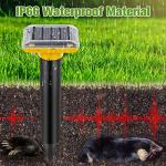Solar Mole Repellent, Ultrasonic Gopher Repeller Outdoor, Solar Powered Waterproof Snake Repellent Deterrent Gopher Vole Snake Pest and Other Animals from Lawn Garden Yard Home(4 Packs)