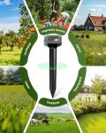 Snake & Mole & Rabbit & Skunk Repellent Solar Powered, Ultrasonic Deterrent, IP65 Waterproof, Gopher Groundhog Rodent Chipmunk Raccoon and Vole Repellent & Deterrent for Lawn & Garden, 4 Pack