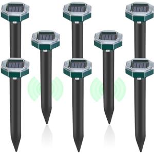 Mole Repellent Solar Powered, Ultrasonic Mole Repeller, Sonic Spikes Deterrent Stakes, Snake Groundhog Skunk Vole Gopher Repellent for Lawns Garden Yard