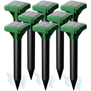 Solar Powered Mole Repeller Gopher Deterrent 8 Pack Outdoor Groundhog Repellent Ultrasonic Snake Armadillo Repeller Waterproof Effective for Yard Lawn Garden