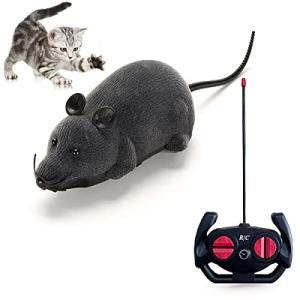 Giveme5 Remote Control Fake Rat Realistic Mouse Cat Toy Mice RC Toy Cat Mice Animal Interactive Toy Figures Cat Running Wheel Wireless Chasing Prank Joke Scary Trick Rats for Cat Funny Toy (Gray)