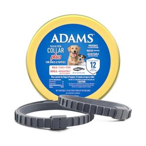 ADAMS Flea & Tick Collar for Dogs & Puppies, 2 Pack, 12 Month Protection, Adjustable One Size, Kills Fleas, Ticks & Repels Mosquitoes, Excluding California