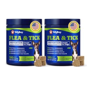 Flea & Tick Prevention for Dogs Chewables, YoYoBay Natural Dog Fleas and Ticks Control Supplement, Dogs Supplement, Natural Shield 5-in-1 Protection, Beef & Carrot Flavor, 180 Soft Chews *2 Pack