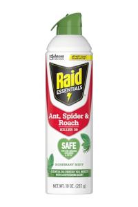 Raid Essentials Ant, Spider & Roach Killer Aerosol Spray, Child & Pet Safe, Kills Insects Quickly, for Indoor Use, Rosemary Mint Scent, 10 fl oz