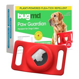 BugMD Paw Guardian Flea and Tick Prevention Pendant for Dogs with AirTag Holder | Plant-Powered Flea & Tick Control for Dog Collars Harnesses | Dog Tag with Air Tag Holder - Red